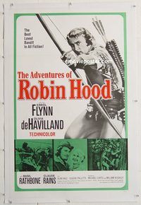 p318 ADVENTURES OF ROBIN HOOD linen one-sheet movie poster R76 Errol Flynn