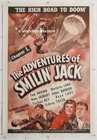 p319 ADVENTURES OF SMILIN' JACK Chap 1 linen one-sheet movie poster '42