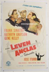 p322 ANCHORS AWEIGH linen Spanish/US one-sheet movie poster '45 Sinatra