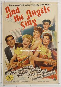 p323 AND THE ANGELS SING linen one-sheet movie poster '44 Dorothy Lamour