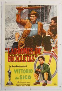 p100 BICYCLE THIEF linen Argentinean movie poster '48 Vittorio De Sica