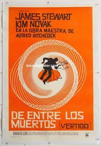 p136 VERTIGO linen Argentinean movie poster '58 Alfred Hitchcock