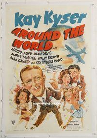 p326 AROUND THE WORLD linen one-sheet movie poster '43 Kay Kyser, Auer