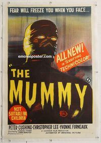 p255 MUMMY linen Aust one-sheet movie poster '59 Peter Cushing, Chris Lee