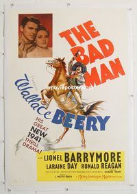 p331 BAD MAN linen one-sheet movie poster '41 Ronald Reagan, Laraine Day