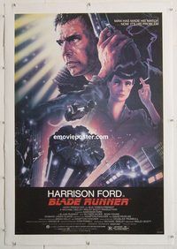 p342 BLADE RUNNER linen one-sheet movie poster '82 Harrison Ford, Hauer