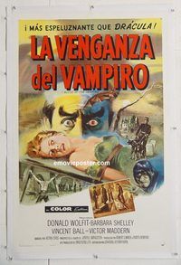 p343 BLOOD OF THE VAMPIRE linen Spanish/US one-sheet movie poster '58 Wolfit