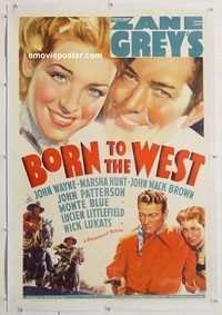 p345 BORN TO THE WEST linen one-sheet movie poster '37 John Wayne