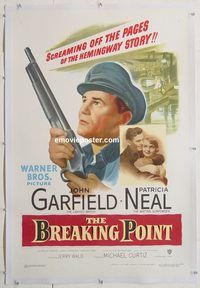 p346 BREAKING POINT linen one-sheet movie poster '50 Garfield, Hemingway