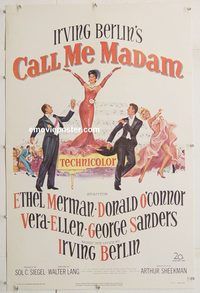 p351 CALL ME MADAM linen one-sheet movie poster '53 Ethel Merman, O'Connor