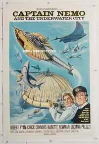 p352 CAPTAIN NEMO & THE UNDERWATER CITY linen one-sheet movie poster '70