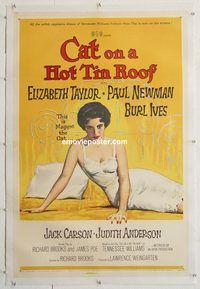 p355 CAT ON A HOT TIN ROOF linen one-sheet movie poster '58 sexy Liz Taylor!