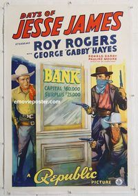 p376 DAYS OF JESSE JAMES linen one-sheet movie poster '39 Roy Rogers