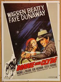 p285 BONNIE & CLYDE linen German movie poster R70s Beatty, Dunaway