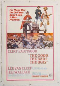p413 GOOD, THE BAD & THE UGLY linen one-sheet movie poster '68 Eastwood