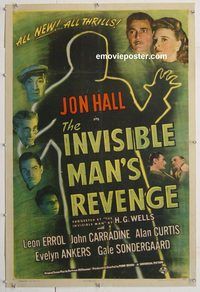 p446 INVISIBLE MAN'S REVENGE linen one-sheet movie poster '44 Jon Hall