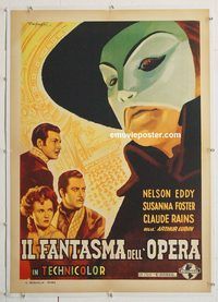 p242 PHANTOM OF THE OPERA linen Italian one-sheet movie poster '40s Rains