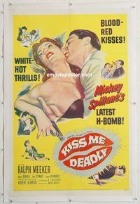 p460 KISS ME DEADLY linen one-sheet movie poster '55 Mickey Spillane
