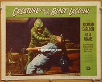 p018 CREATURE FROM THE BLACK LAGOON lobby card #5 '54 attacks!