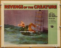 p026 REVENGE OF THE CREATURE lobby card #5 '55 he grabs guy!