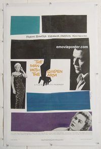p478 MAN WITH THE GOLDEN ARM linen one-sheet movie poster '56 Saul Bass art