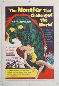p491 MONSTER THAT CHALLENGED THE WORLD linen one-sheet movie poster '57