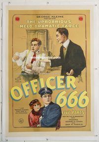 p503 OFFICER 666 linen one-sheet movie poster '14 George M. Cohan comedy!