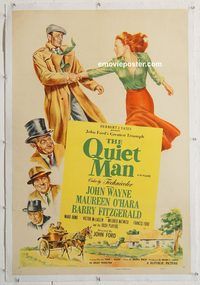 p523 QUIET MAN linen one-sheet movie poster R56 John Wayne, Maureen O'Hara