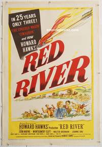 p526 RED RIVER linen one-sheet movie poster '48 John Wayne, Clift