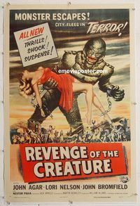 p530 REVENGE OF THE CREATURE linen one-sheet movie poster '55 Reynold Brown