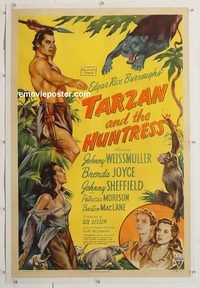 p573 TARZAN & THE HUNTRESS linen one-sheet movie poster '47 Weissmuller