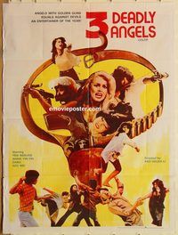 s267 DEADLY ANGELS Pakistani movie poster '76 sexy kung fu girls!
