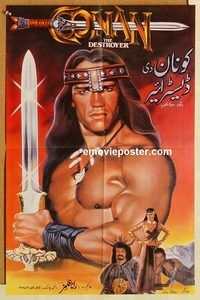 t286 CONAN THE DESTROYER 18.5x28.5 Pakistani movie poster '84 Arnold