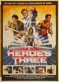 s519 HEROES THREE Pakistani movie poster '84 kung fu action!