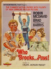 t333 WHO BREAKS PAYS 23.5x32 Pakistani movie poster '76 Brad Harris