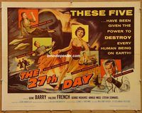 y040b 27TH DAY half-sheet movie poster '57 Gene Barry, sci-fi shocker!