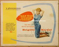 y051 AND GOD CREATED WOMAN half-sheet movie poster '57 Brigitte Bardot
