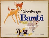 y064 BAMBI half-sheet movie poster R80s Walt Disney cartoon classic!