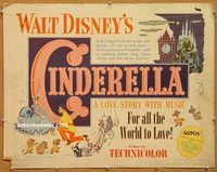 y108 CINDERELLA half-sheet movie poster '50 Walt Disney classic cartoon!