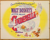 y109 CINDERELLA half-sheet movie poster R57 Walt Disney classic cartoon!
