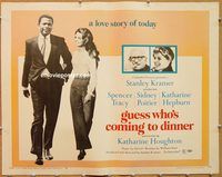 y204 GUESS WHO'S COMING TO DINNER half-sheet movie poster '67 Poitier
