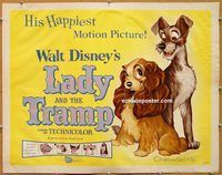 y264 LADY & THE TRAMP half-sheet movie poster R62 Walt Disney classic!