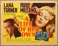 y276 LIFE OF HER OWN half-sheet movie poster '50 Lana Turner, Ray Milland