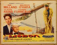 y281 LISBON style B half-sheet movie poster '56 Ray Milland, Maureen O'Hara
