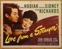 y289 LOVE FROM A STRANGER half-sheet movie poster '47 Sylvia Sidney