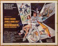 y311 MOONRAKER style B Spanish/US half-sheet movie poster '79 Moore as Bond!