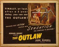 y356 OUTLAW half-sheet movie poster R50 Jane Russell, Howard Hughes