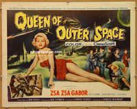 y384b QUEEN OF OUTER SPACE style B 1/2sheet '58 artwork of sexy full-length Zsa Zsa Gabor on Venus!