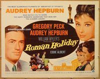 y401 ROMAN HOLIDAY half-sheet movie poster R62 Audrey Hepburn, Peck