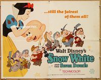 y425 SNOW WHITE & THE SEVEN DWARFS half-sheet movie poster R67 Disney classic!